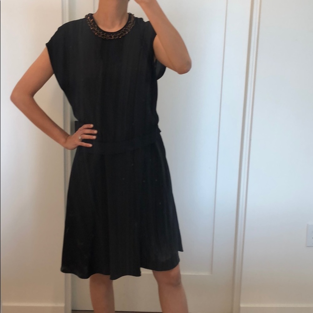 3.1 Philip Lim overlay black dress beaded collar